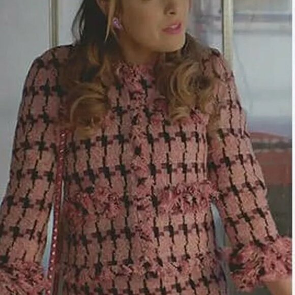 Moschino HOUNDTOOTH TWEED Jacket + Dress PINK 4 Dynasty Fallon Carrington 2 Piec - Picture 9 of 14
